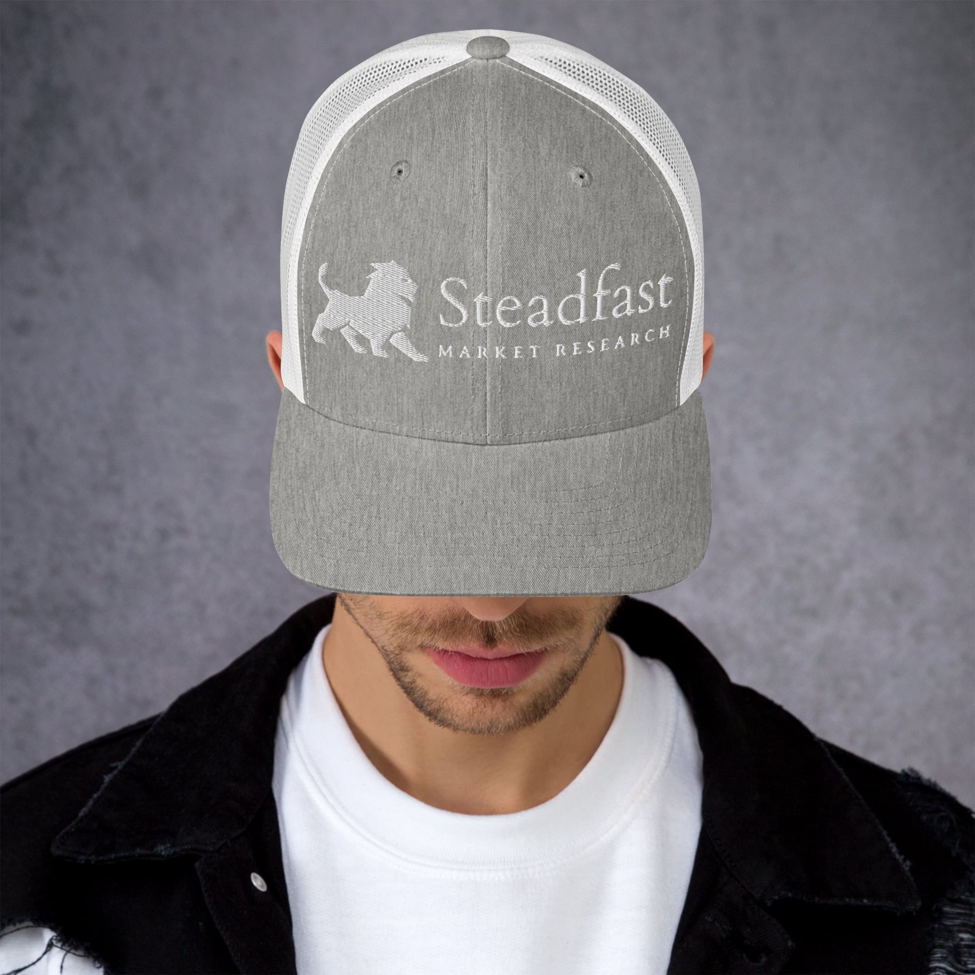 retro trucker hat heather grey white front a e c jpg retro trucker hat heather grey white front a e c jpg
